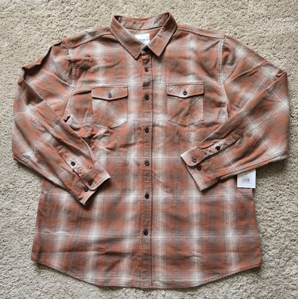 Katin Men's Casual Button Down Shirt - Rust and Cream Plaid